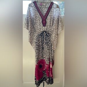 Seven Islands maxi dress one size animal print floral tie waist white black pink